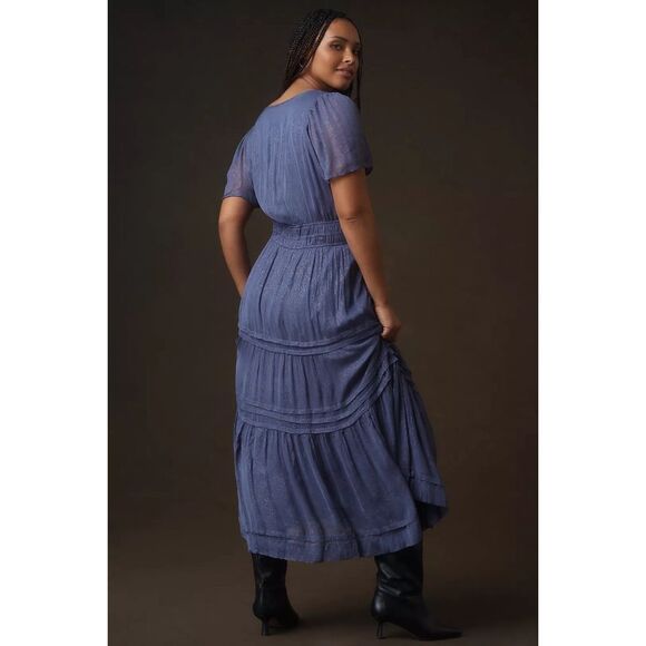 Anthropologie The Somerset Maxi Dress Lurex Edition Metallic Marin Navy L NWT - Picture 8 of 8